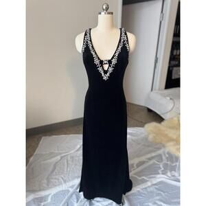 NIKI LIVAS black Velour Dress Evening Gown Long Sz 4 Or Small Stretch Excellent
